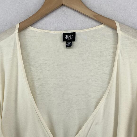 EILEEN FISHER Top PM Petite Stretch Cotton Balletcore Wrap Tie Off White USA - Picture 3 of 12